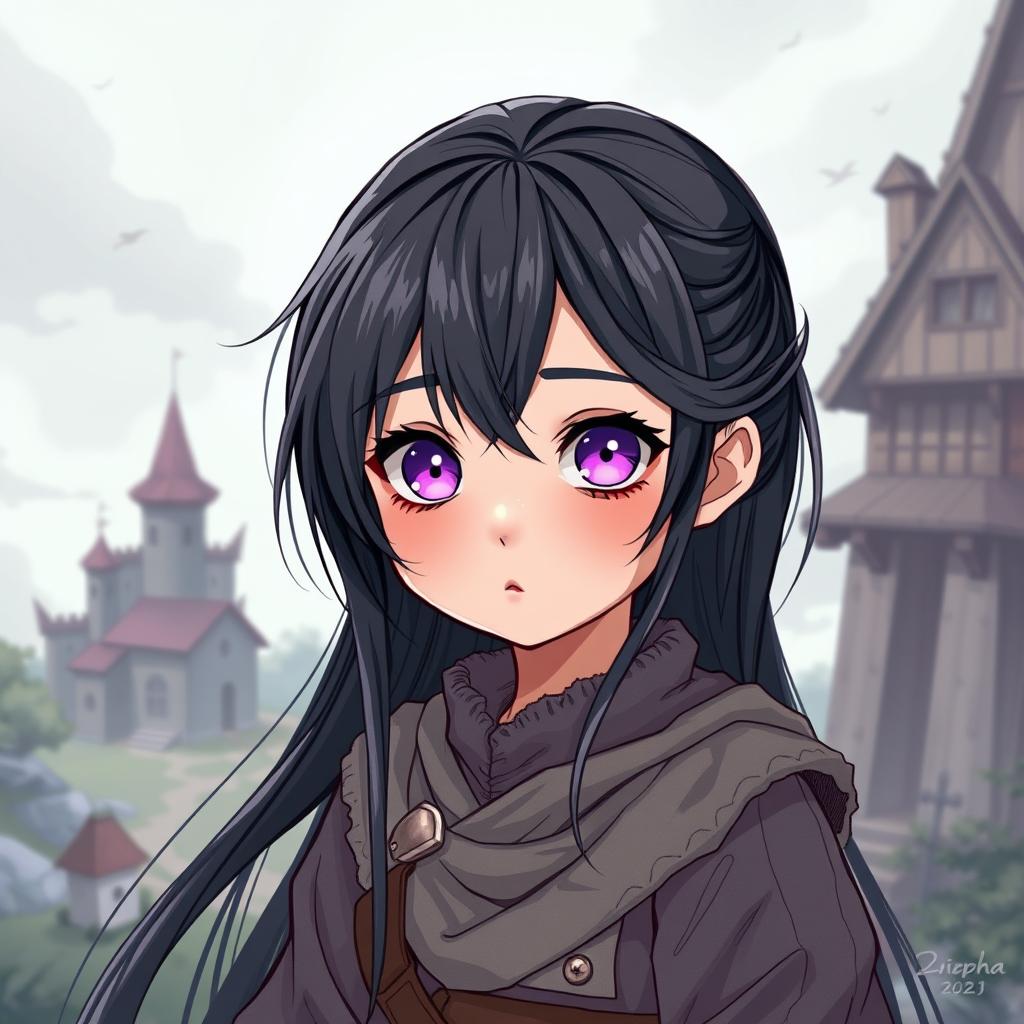 An illustration of a 5-year-old girl in a medieval fantasy manhwa style