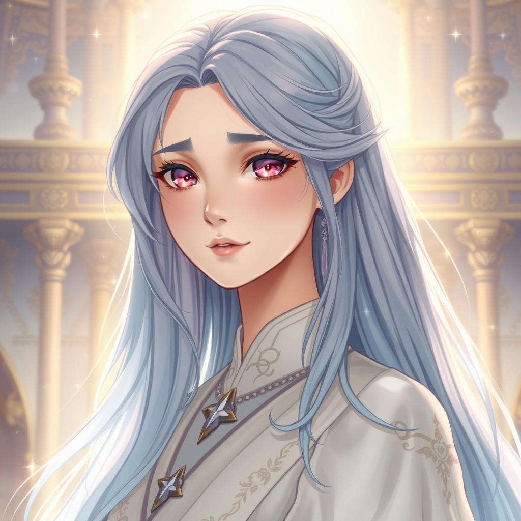An illustration of a young woman with a noble bearing, depicted in a medieval fantasy/manhwa style