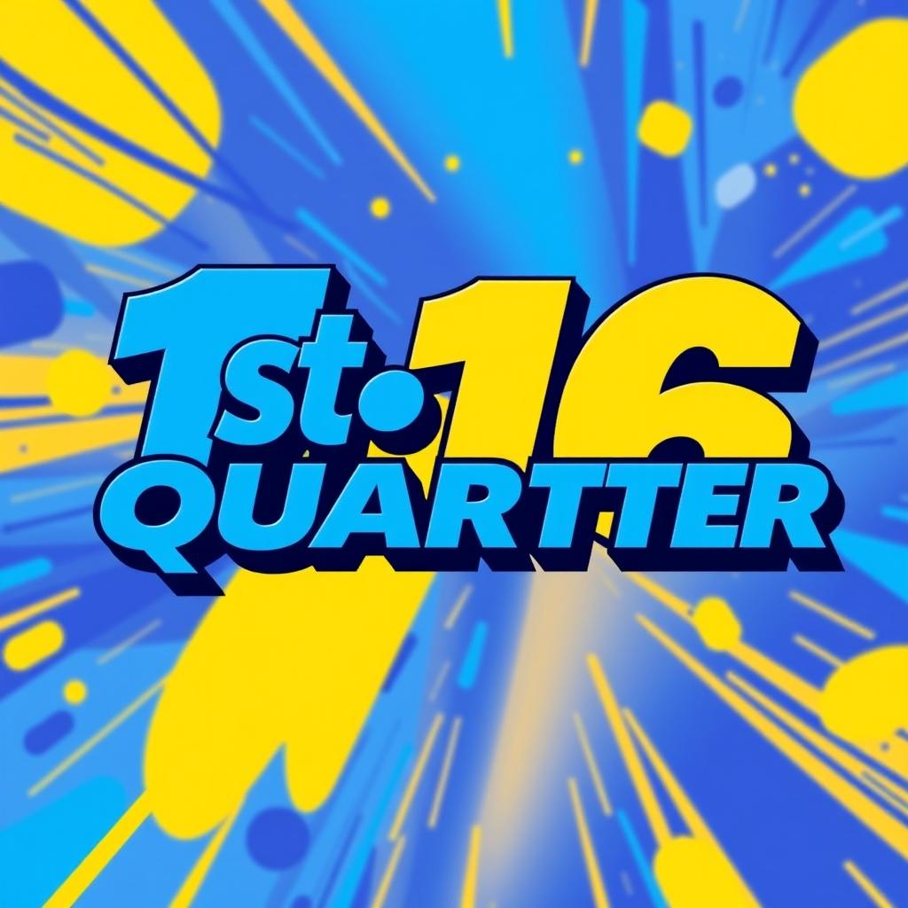 A vibrant and eye-catching 9:16 poster design that prominently features the phrase '1st Quarter' in bold, dynamic typography