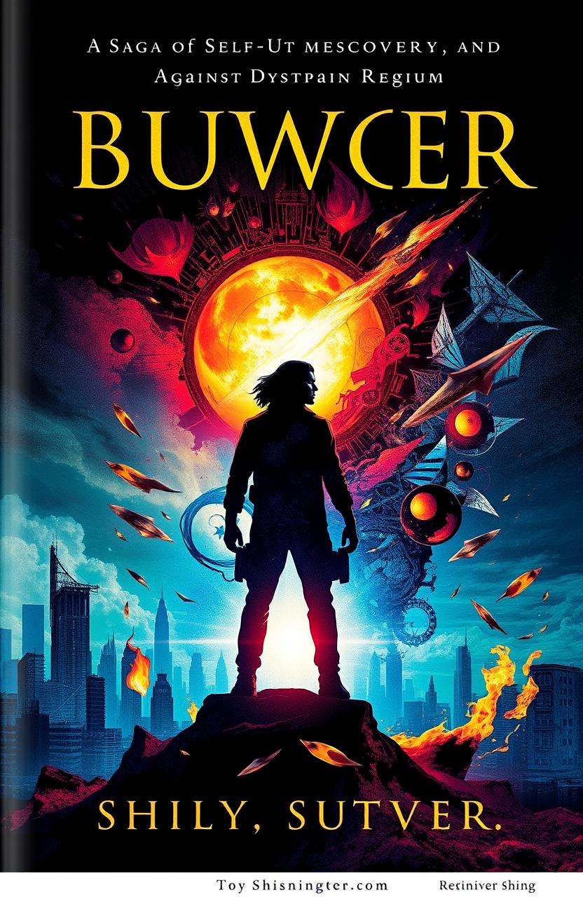 A vibrant and captivating book cover that embodies a saga of self-discovery and rebellion against a dystopian regime