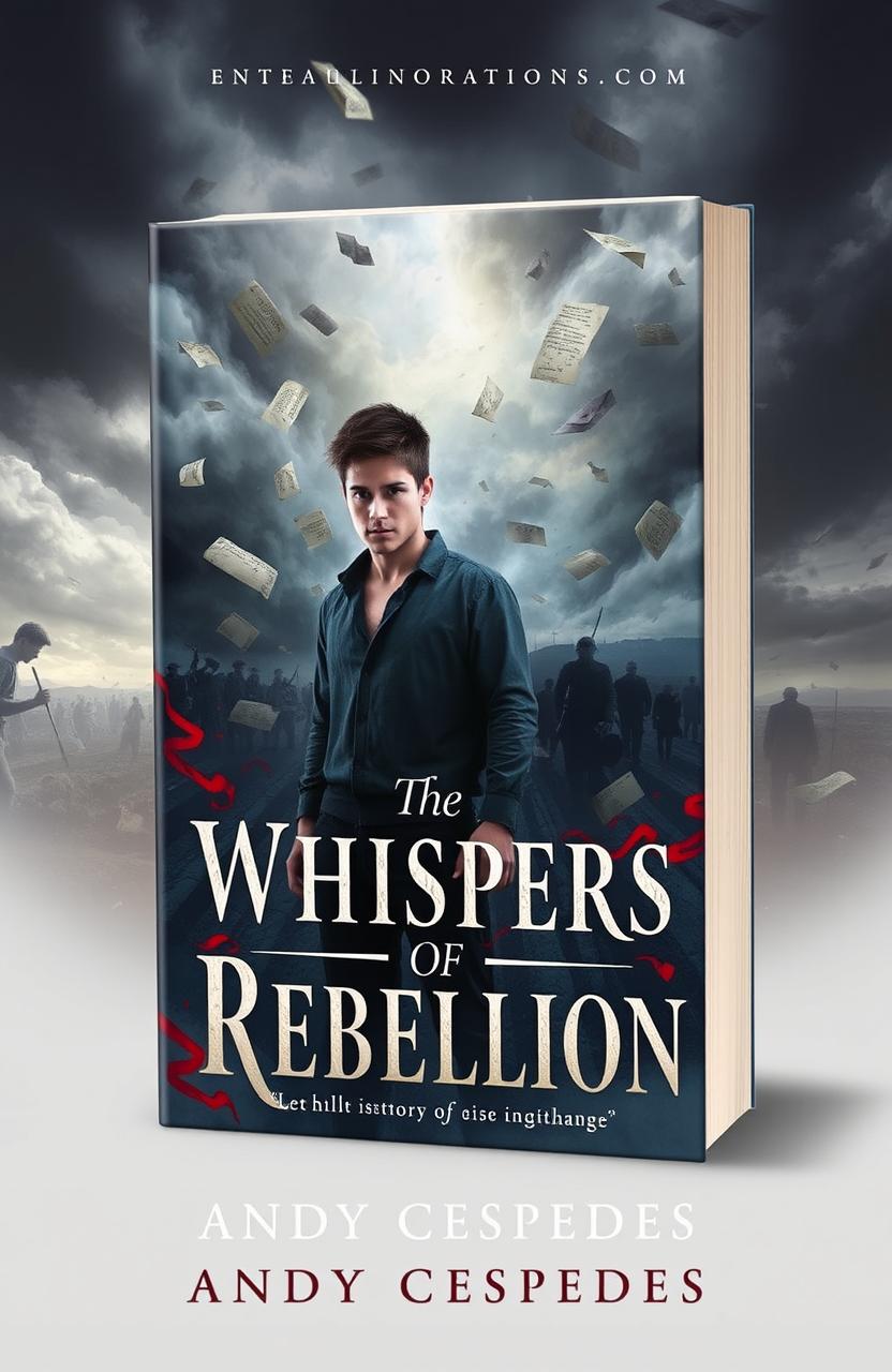 A powerful and evocative book cover design for 'The Whispers of Rebellion' by Andy Cespedes