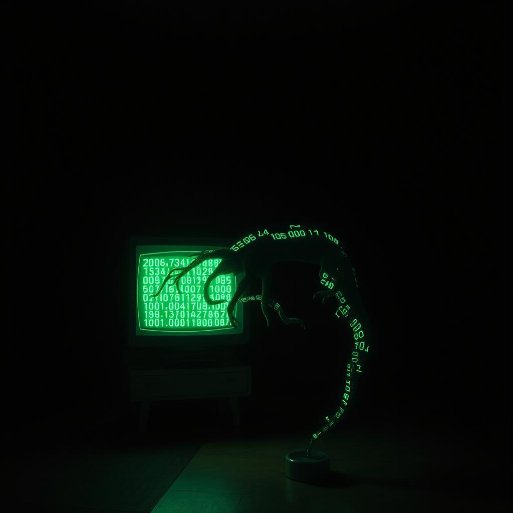 In a dimly lit dark room, illuminated solely by a small, ornate chandelier casting soft shadows