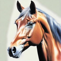 An exquisite coloured pencil drawing of a horse's face, this time featuring a different colour, showcases the highest quality of artistry