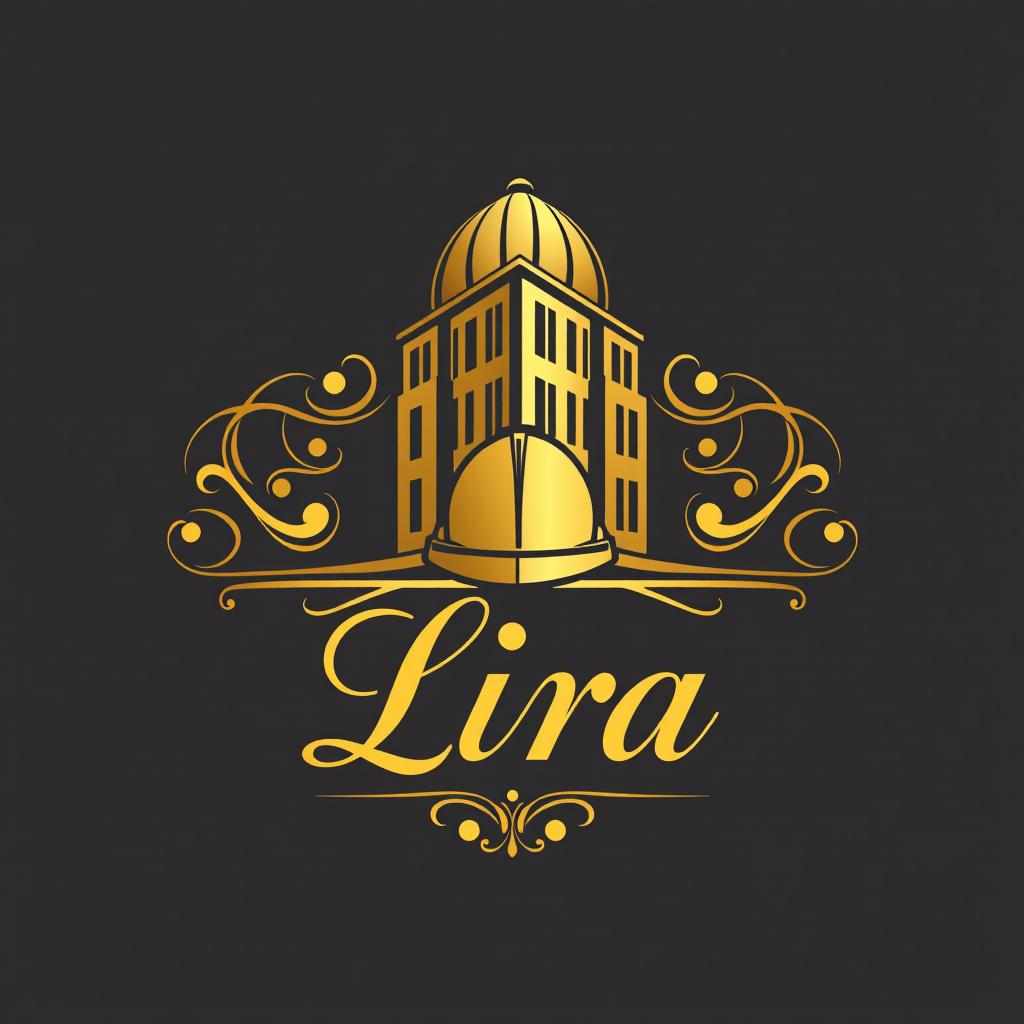 A classic architectural logo design featuring a sophisticated combination of gold colors, integrating a building silhouette and a construction helmet