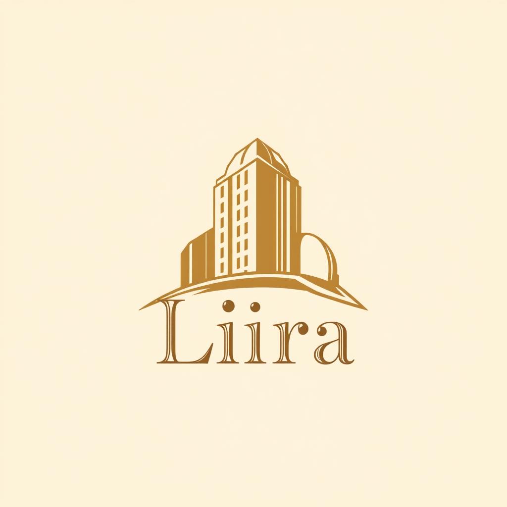 A classic architectural logo design featuring a refined combination of beige colors, integrating a distinctive building silhouette and a construction helmet