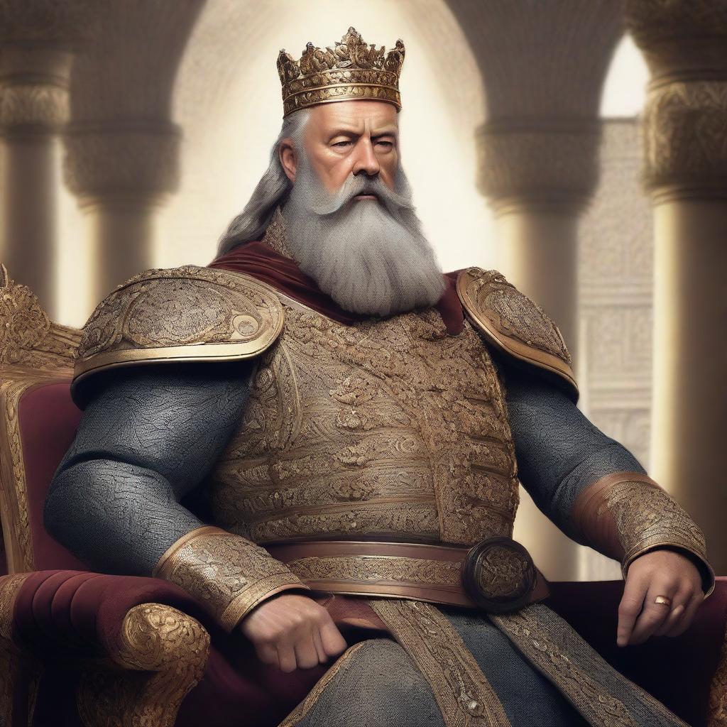 A high-quality digital art piece featuring a middle-aged European king with a full beard