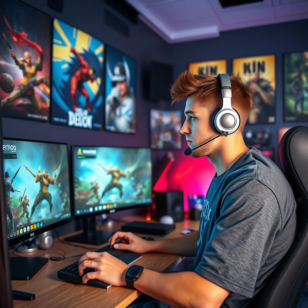A generic male gaming animator at work in a modern studio environment