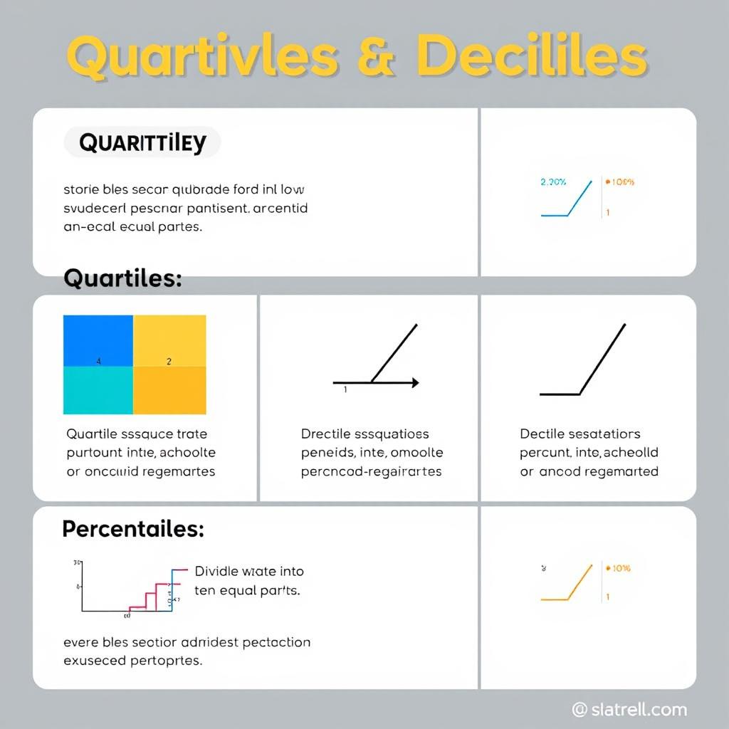 A clear and concise infographic illustrating the definitions of quartiles, deciles, and percentiles in statistics