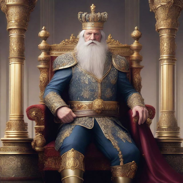 This is a high-quality digital art piece featuring a middle-aged, bearded European king wearing a crown