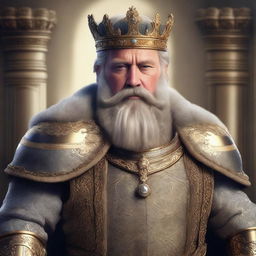 This is a high-quality digital art piece featuring a middle-aged, bearded European king wearing a crown