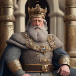 This is a high-quality digital art piece featuring a middle-aged, bearded European king wearing a crown