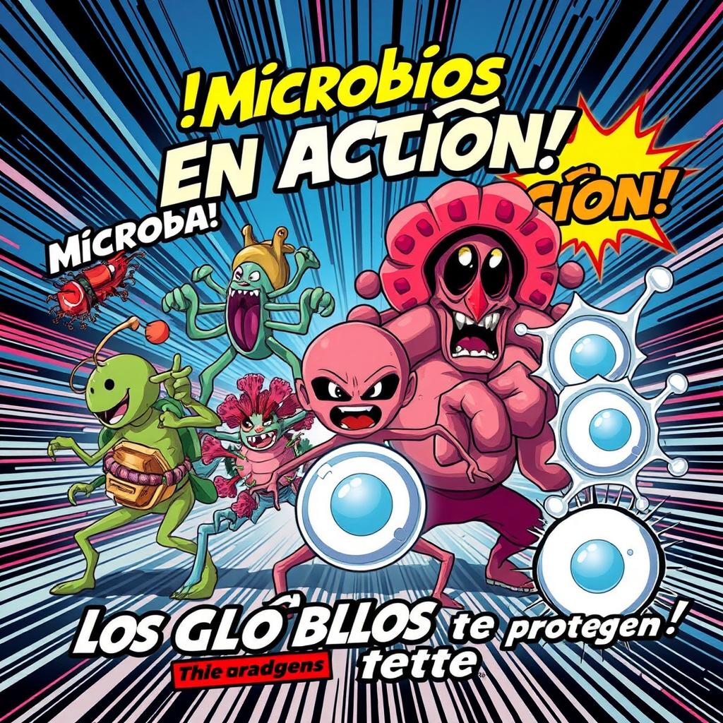 An exciting anime-style poster design featuring battling microorganisms as protagonists