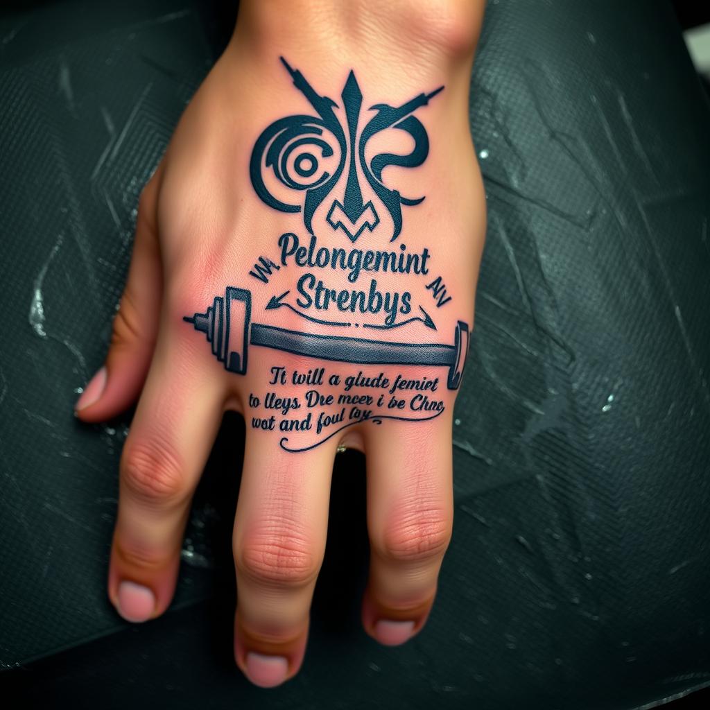 An eye-catching tattoo design for a 24-year-old bodybuilder, prominently displayed on his hand