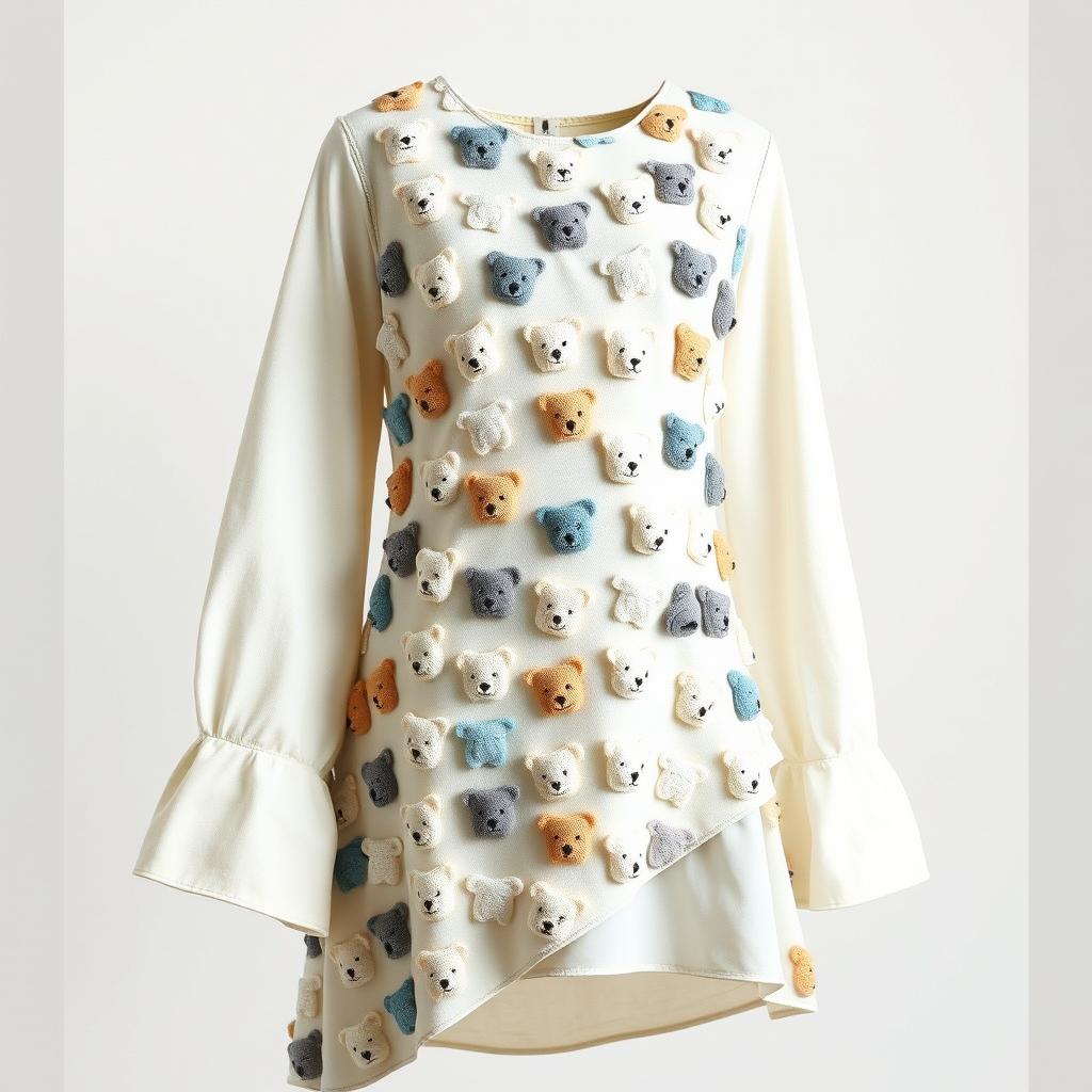 A unique dress featuring an asymmetrical design, where one side has long, elegant sleeves and the other is sleeveless