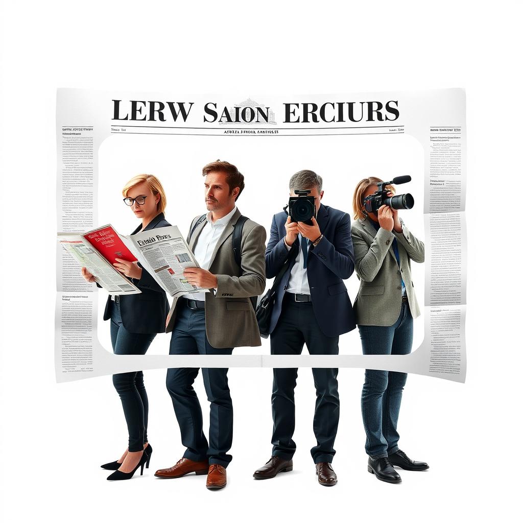 A visually appealing poster set against a bright white background, featuring a newspaper frame that encapsulates the scene