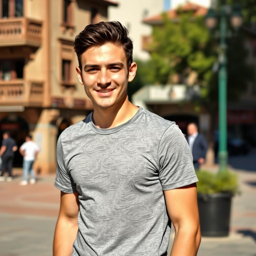An average Lebanese man in his early 20s, featuring short, dark hair and an approachable expression