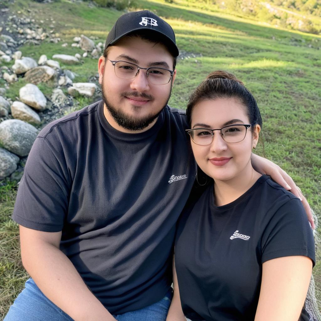 Merge these two people into the same picture.