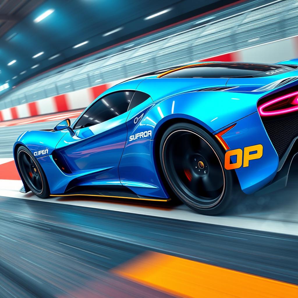 A vibrant and futuristic sports car designed by Funtantisc, showcasing sleek lines and an aerodynamic body