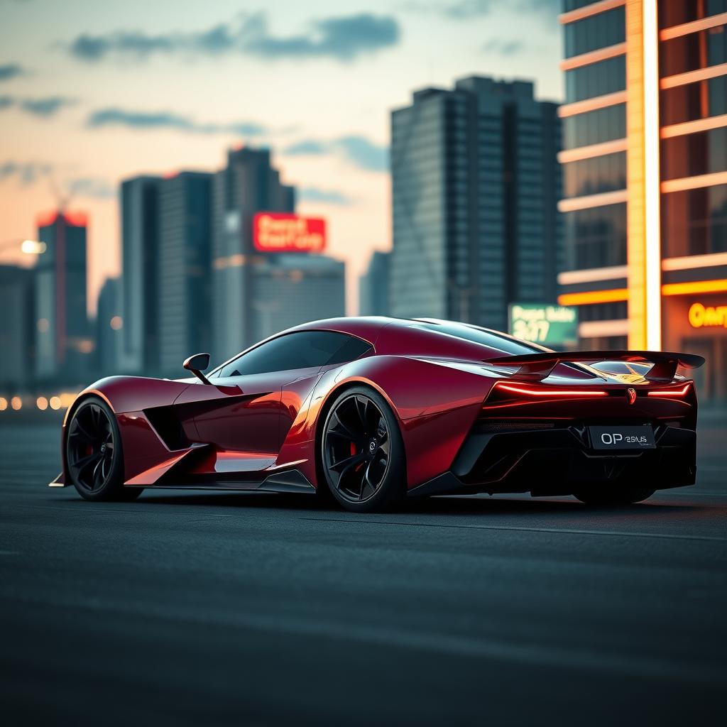 A stunning hyper sports car with an aggressive and avant-garde design, featuring sharp angles and a sleek silhouette