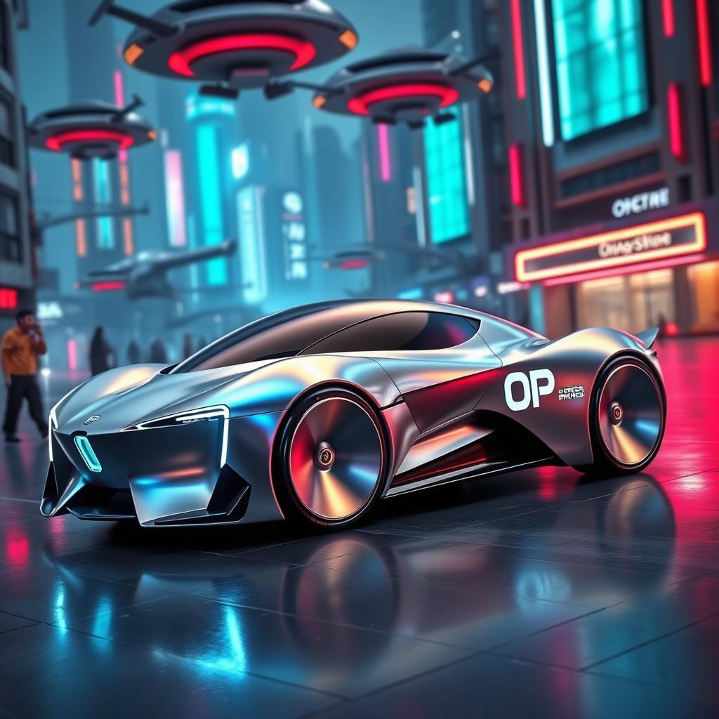 A futuristic side view of a 25th-century hyper sports car, designed with a sleek and ultra-modern aesthetic