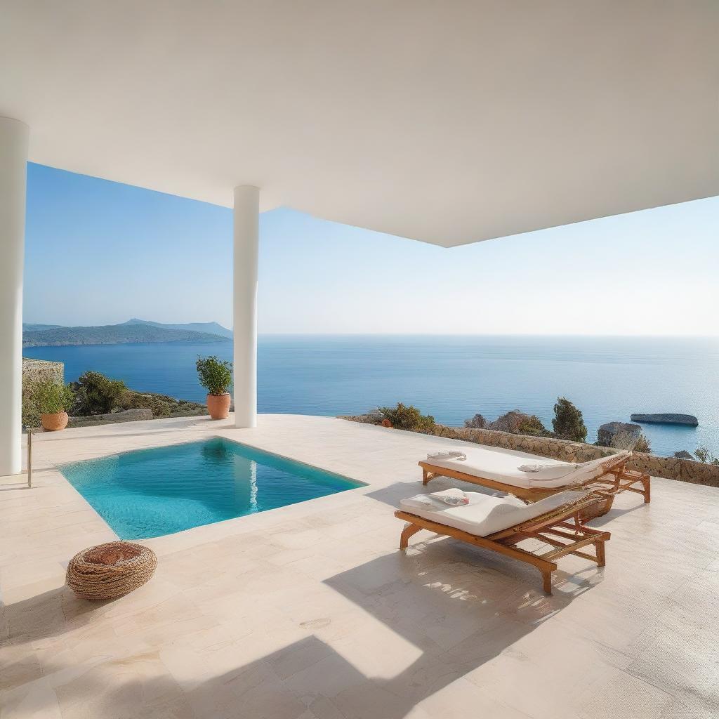 A luxurious villa boasting a spectacular sea view, equipped with a spacious rooftop for relaxation and breathtaking panorama.