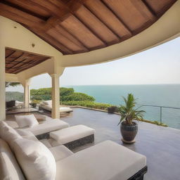 A lavish villa that offers a mesmerizing sea view, distinguished by a rooftop viewing point for enhanced vista and relaxation.