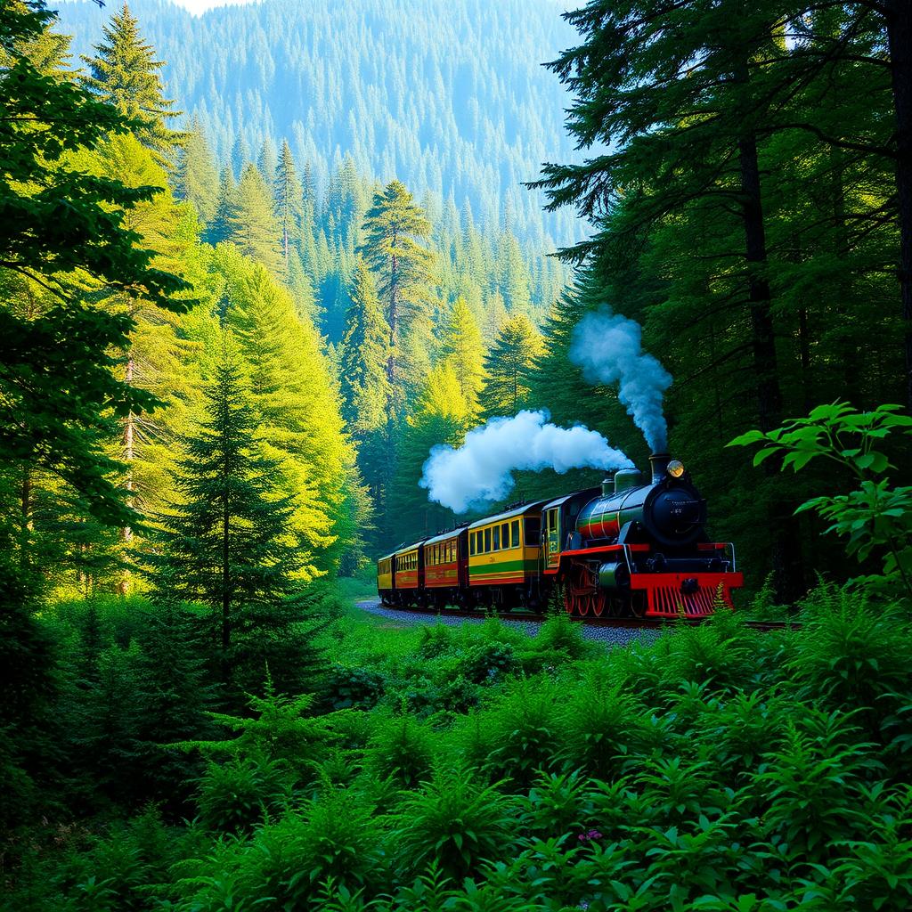A breathtaking green forest background filled with towering trees and abundant underbrush, teeming with life