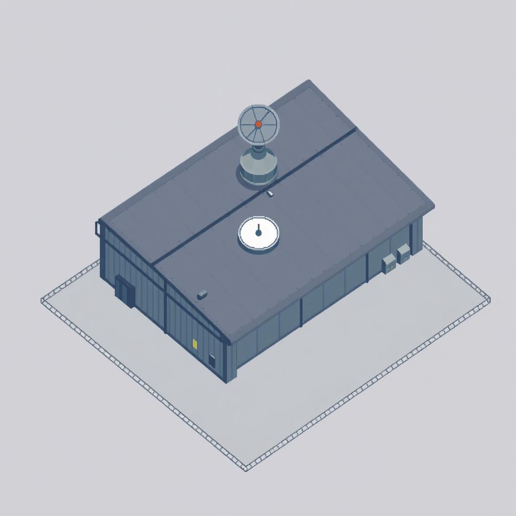 A top-down view of a wide warehouse illustrated in pixel art style