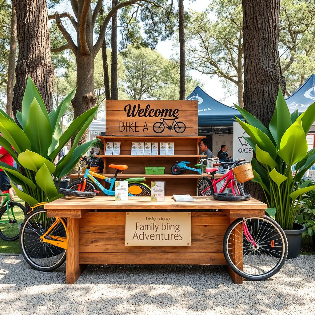 A family bike rental shop interior design located in an outdoor exhibition fair setting