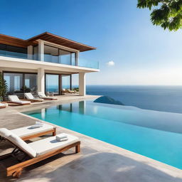 A luxurious villa with a clear sea view, complemented by an infinity pool with clear blue water enhancing the beauty of the property.