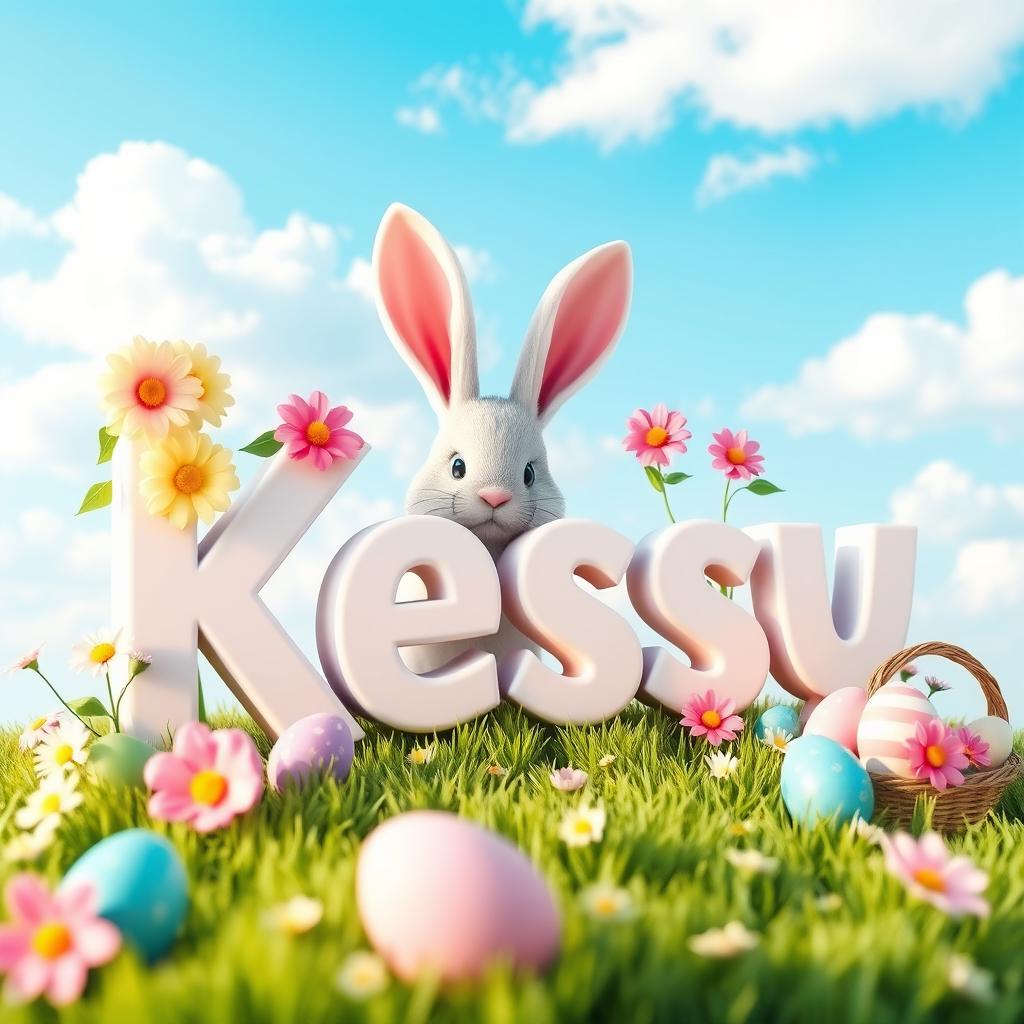 A vibrant and festive Easter-themed image featuring the name 'Kessy' beautifully rendered in 3D