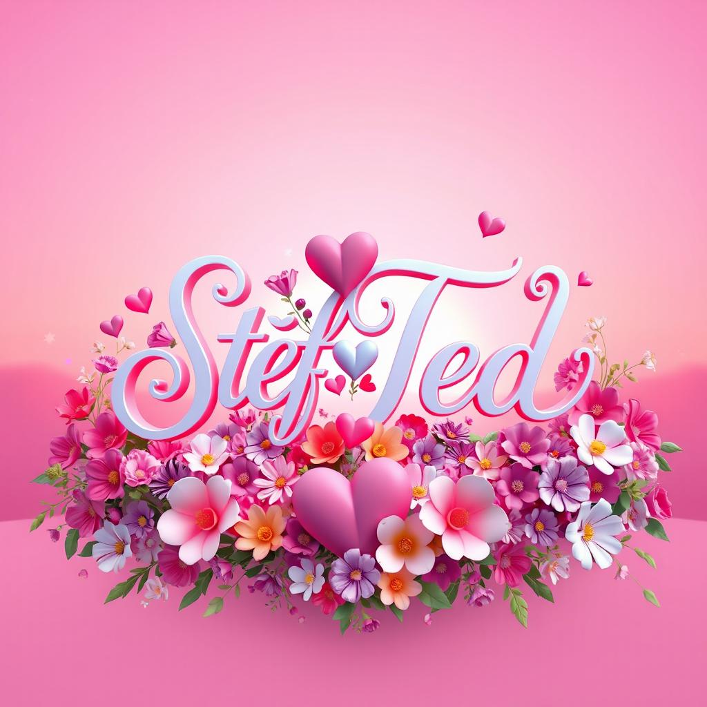 A romantic 3D image featuring the names 'Stéf' and 'Ted' intricately designed in an elegant, flowing script