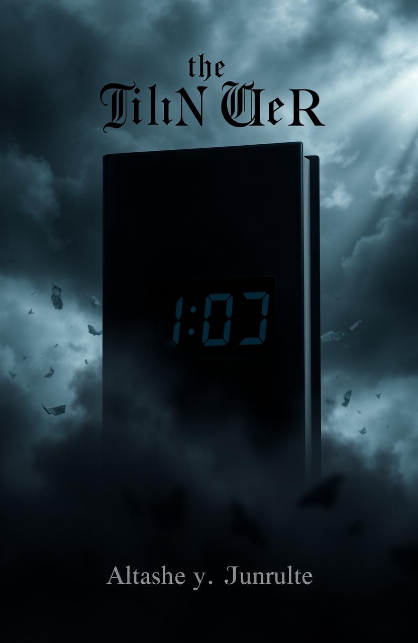 A dark and gloomy book cover featuring a large, ominous digital timer counting down to zero