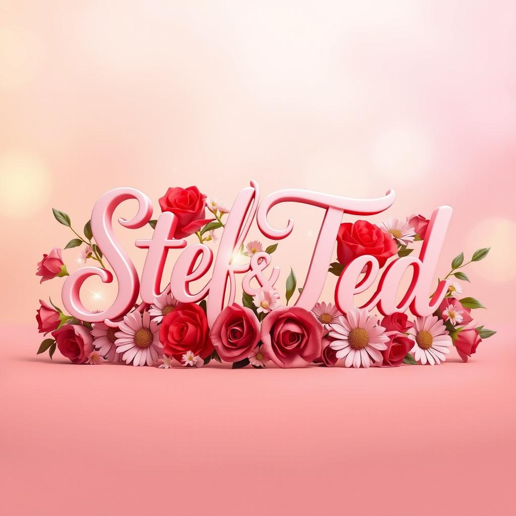 A romantic 3D image featuring the names 'Stef' and 'Ted' artistically intertwined in a stylish cursive font