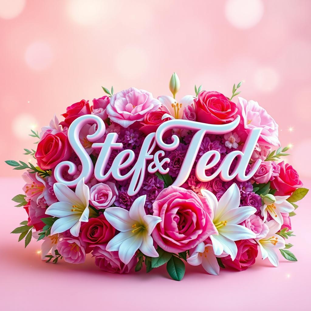 A romantic 3D image showcasing the names 'Stef' and 'Ted' beautifully intertwined in a graceful cursive font