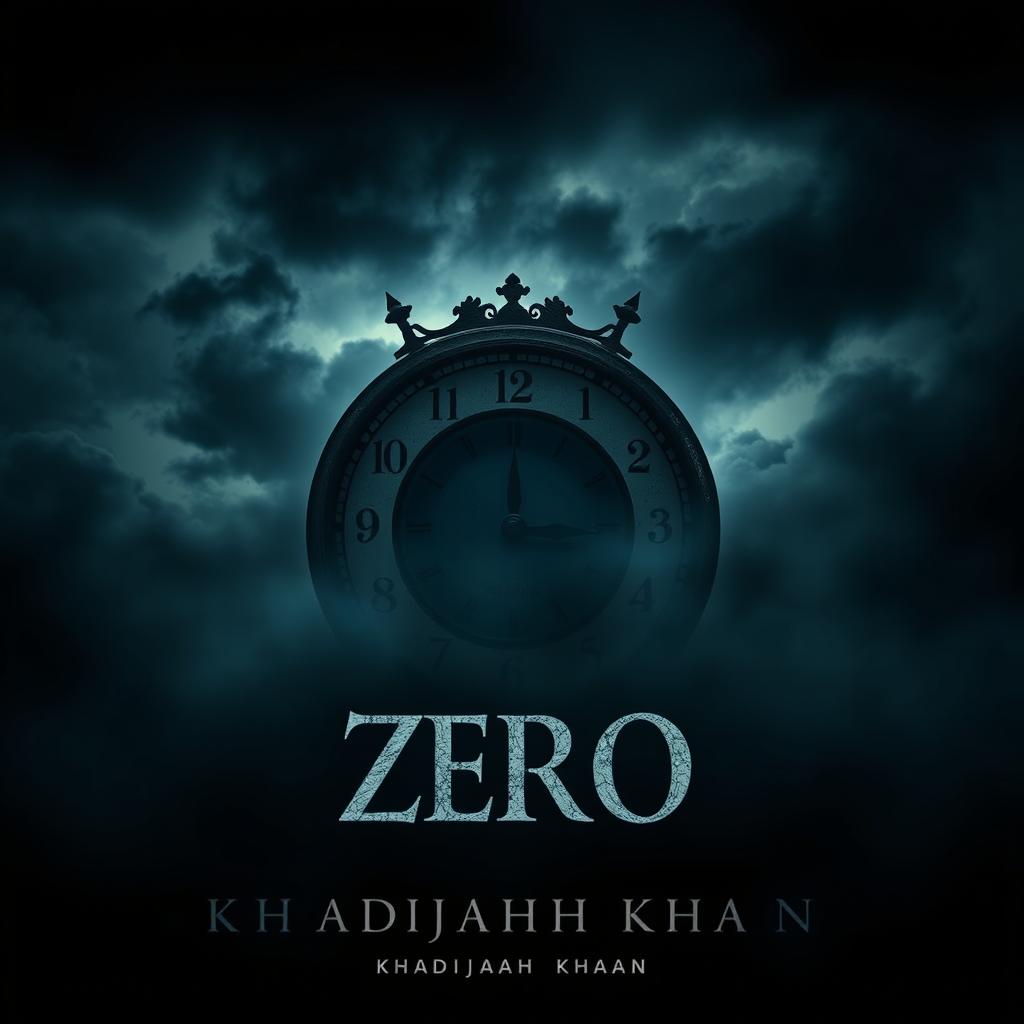 A dark and gloomy setting featuring a large, ominous clock prominently displaying a countdown to zero hour