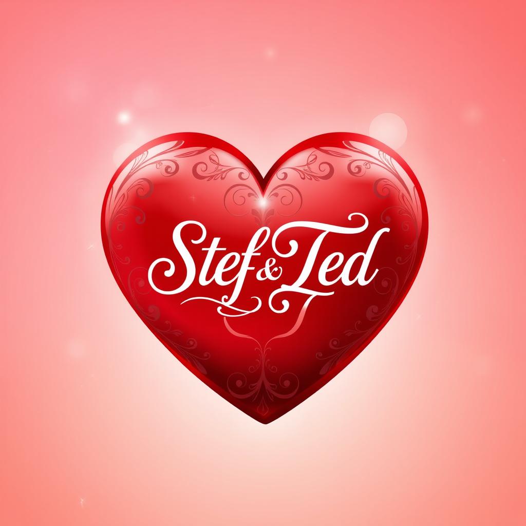 A stunning 3D heart design featuring the names 'Stef' and 'Ted' elegantly etched inside the heart in a flowing cursive font
