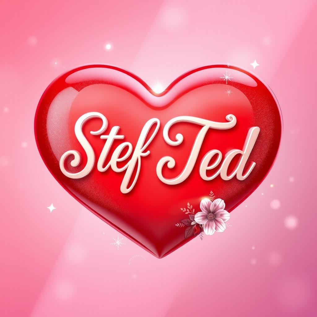A beautifully designed 3D heart featuring the names 'Stef' and 'Ted' artistically intertwined in an elegant cursive font