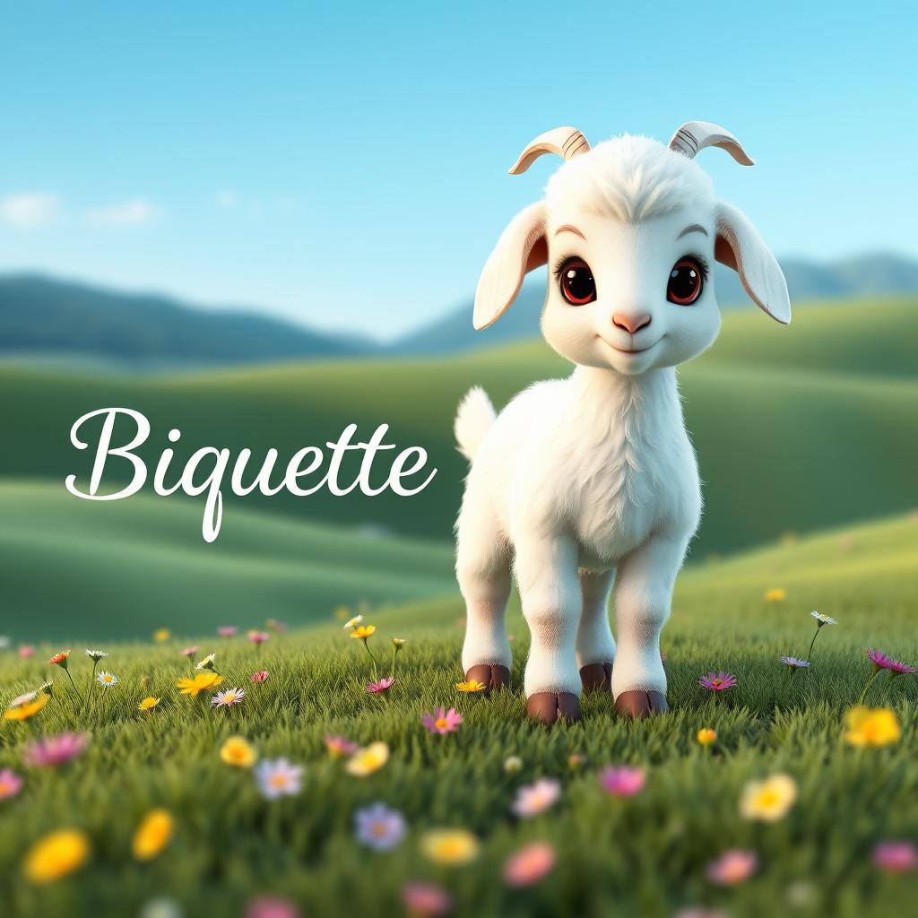 A charming 3D image of an adorable baby goat (chevreau) standing playfully
