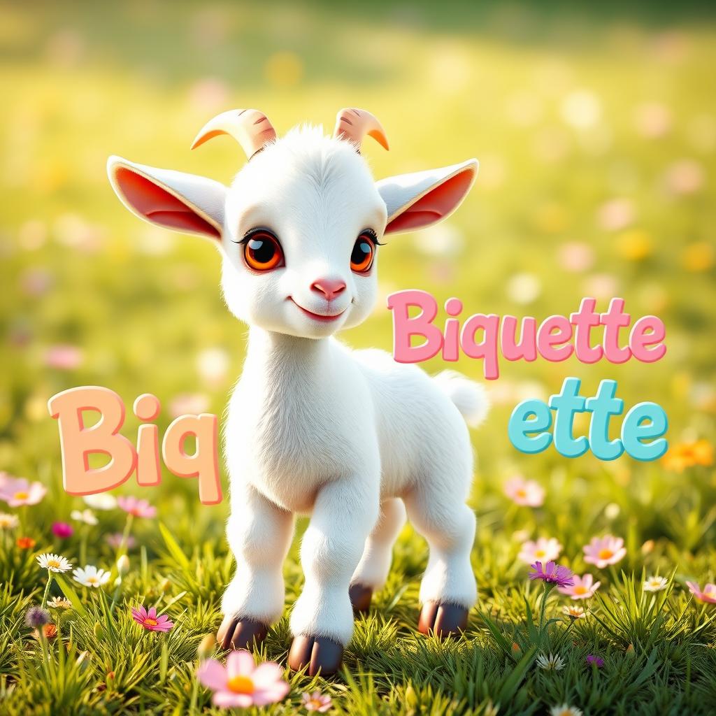 A delightful 3D image of a cute baby goat (chevreau) standing in a playful pose