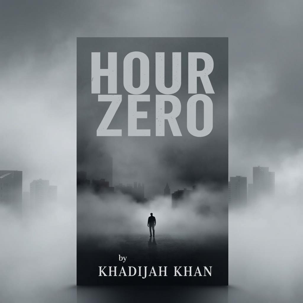A book cover design featuring the title "Hour Zero" in bold, prominent font at the top, while the author's name "by Khadijah Khan" is presented in a small, elegant font below