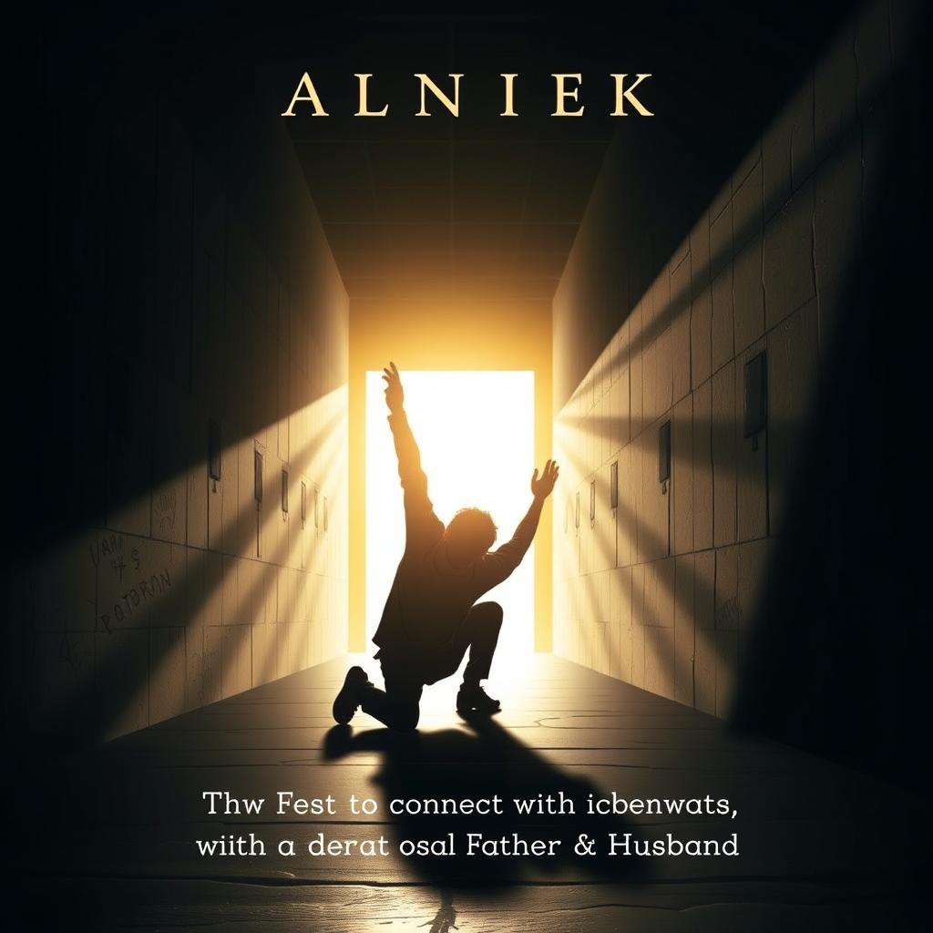 An animated book cover depicting the shadow of a man kneeling in a prison hallway, arms stretched upward towards a bright light at the end