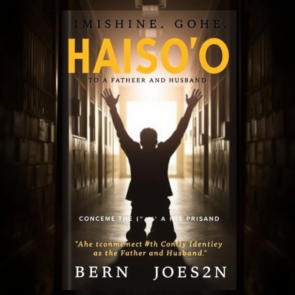 A dramatic book cover featuring the shadow of a man on his knees in a prison hallway, arms raised towards a bright light