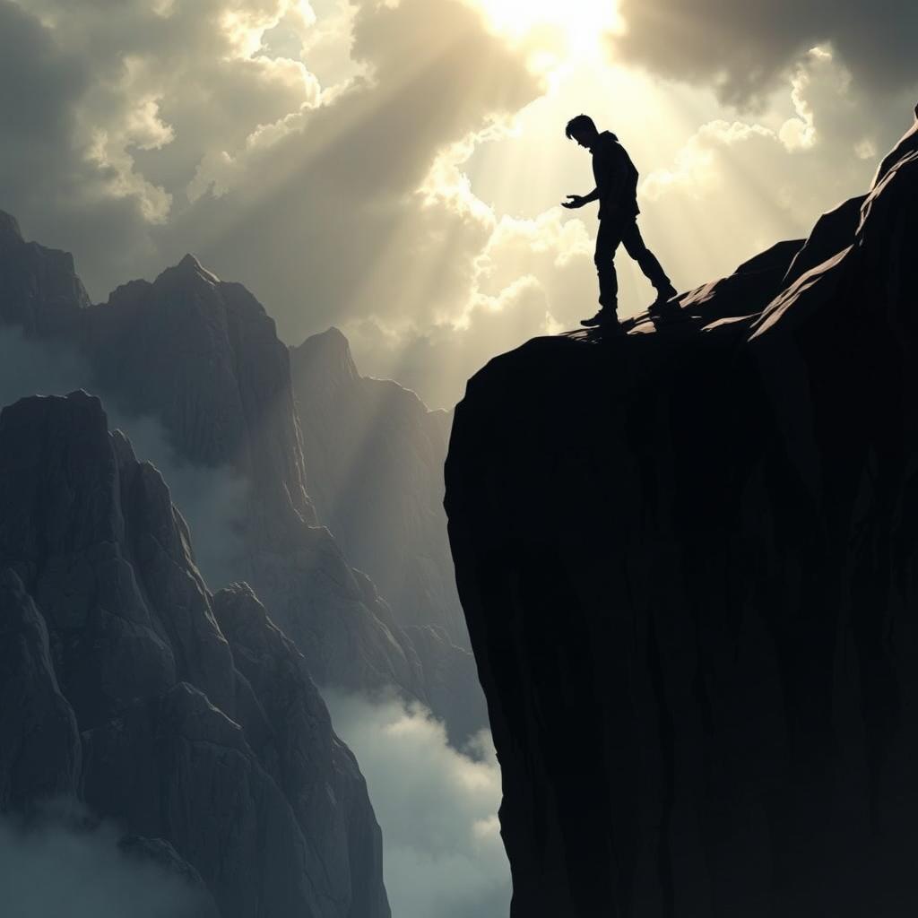 An animated book cover featuring the shadow of a man, who appears to be lost in thought and on a quest