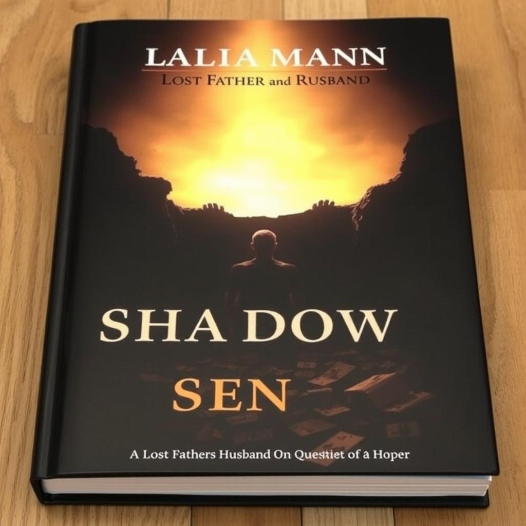 A book cover portraying a shadow of a man, symbolizing a lost father and husband on a quest for redemption