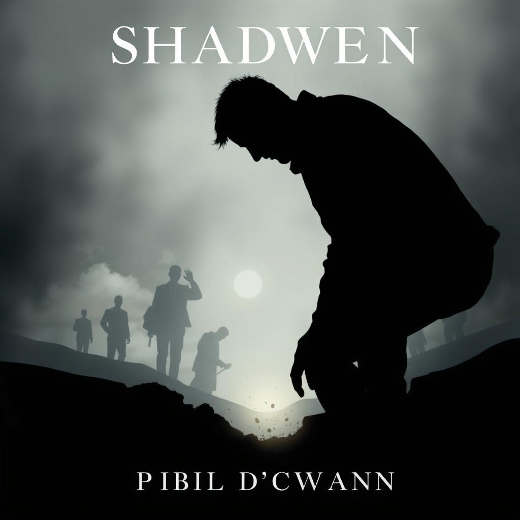 A book cover design featuring the shadow of a man, portrayed in a realistic style