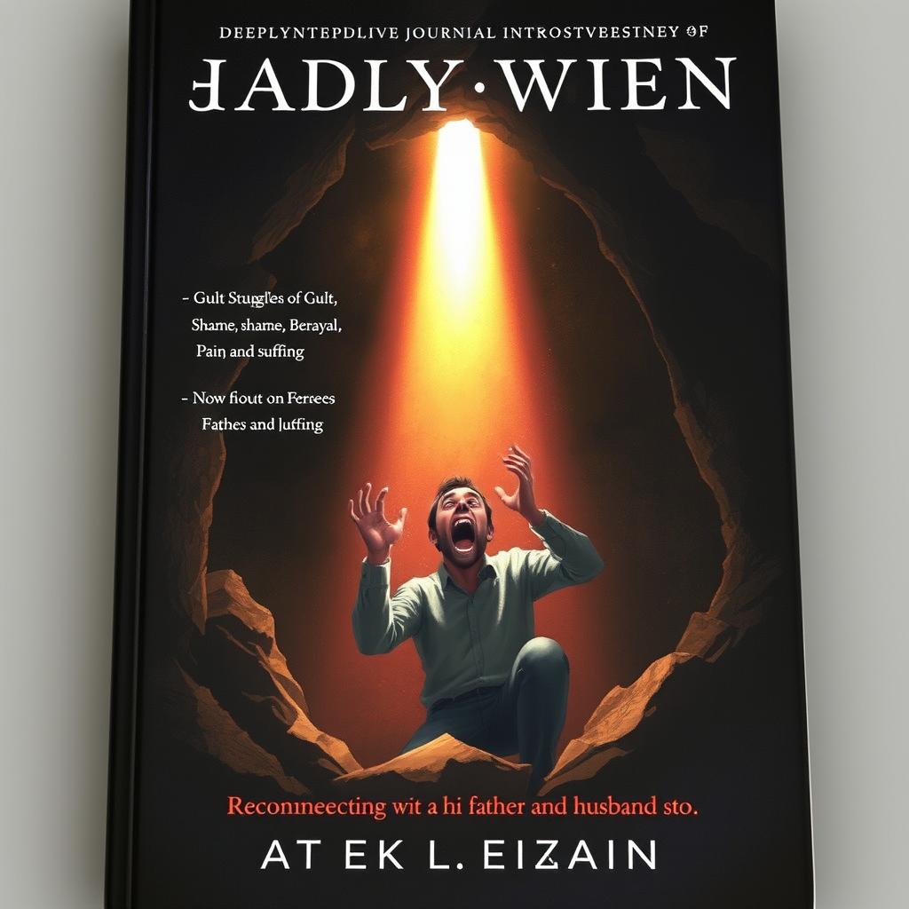 A book cover illustration featuring a realistic and animated depiction of a shadowy figure of a man, representing a deeply introspective journey