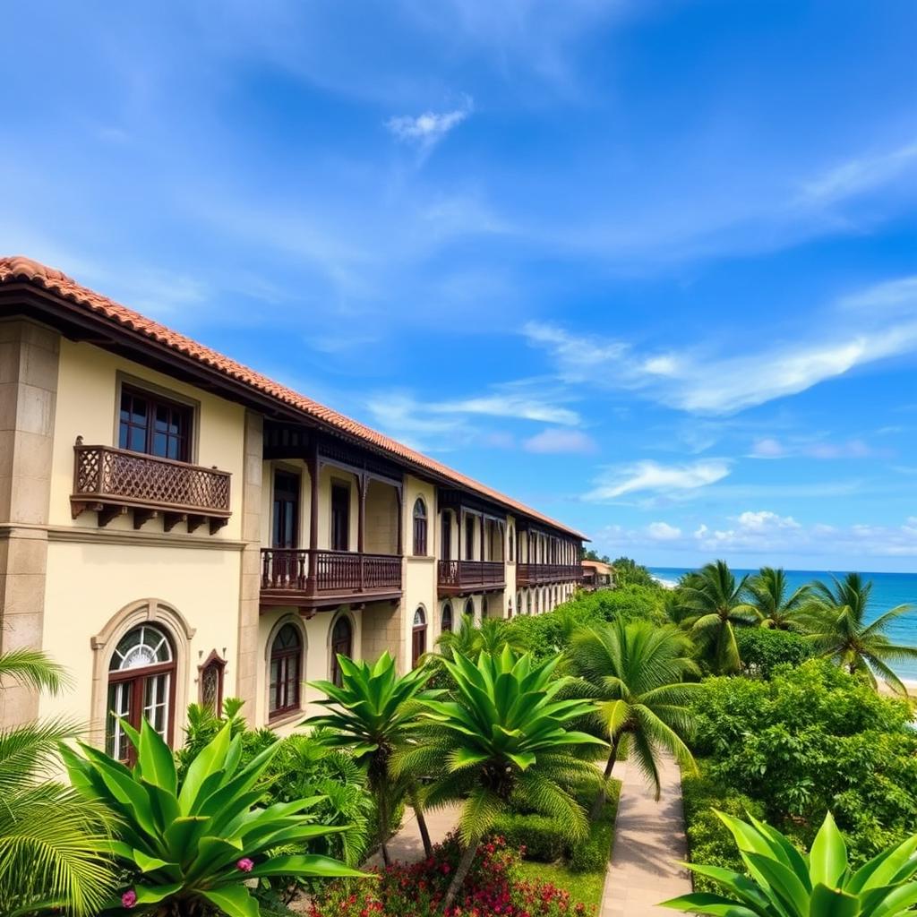 An expansive view of the historic Sobradão do Porto in Ubatuba, Brazil