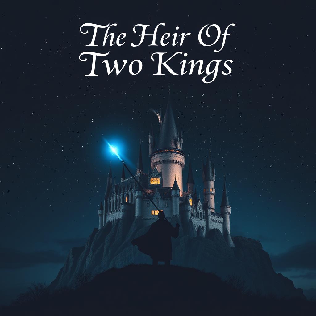 A striking castle elevated on a hill, set against a deep, starry night sky