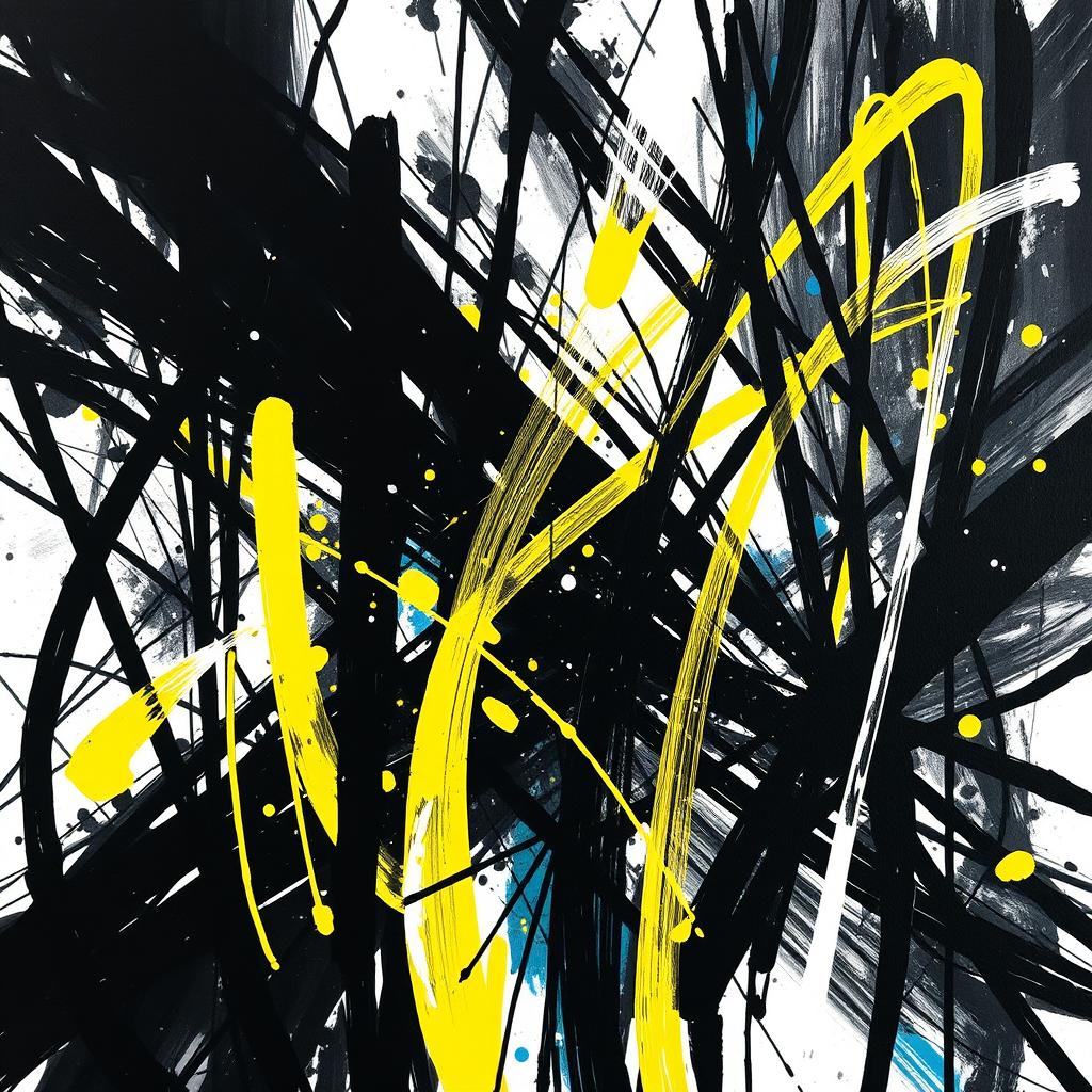 A captivating abstract artwork featuring a harmonious blend of dark and bright scribbles that creates a striking contrast